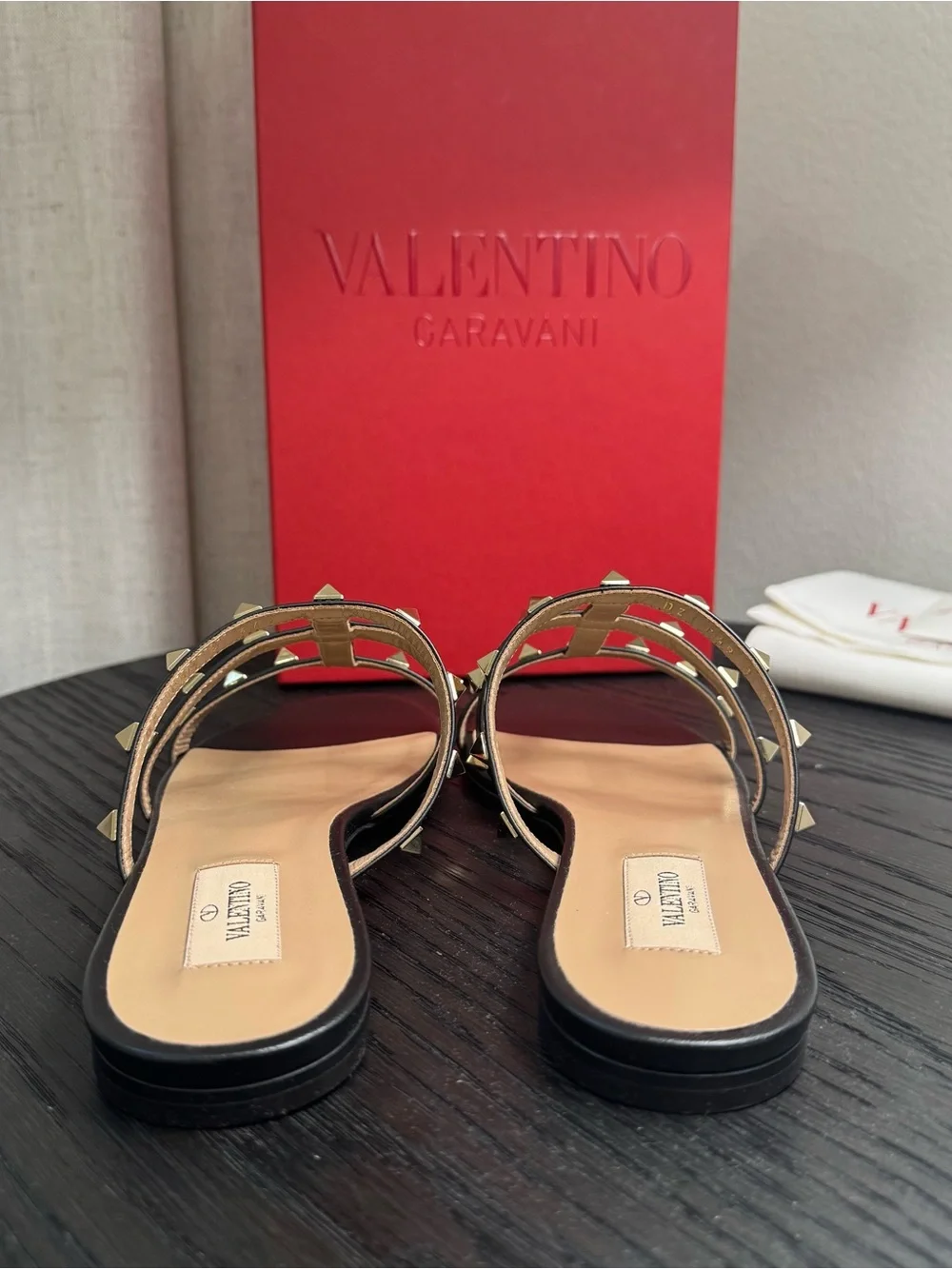 Valentino Garavani Rockstud Caged Slide Sandals Black 37.5